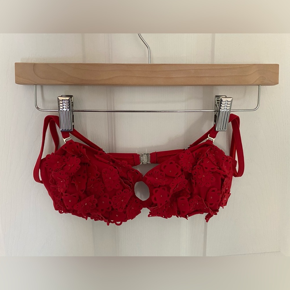 Red Bikini Set with Flower Appliqué